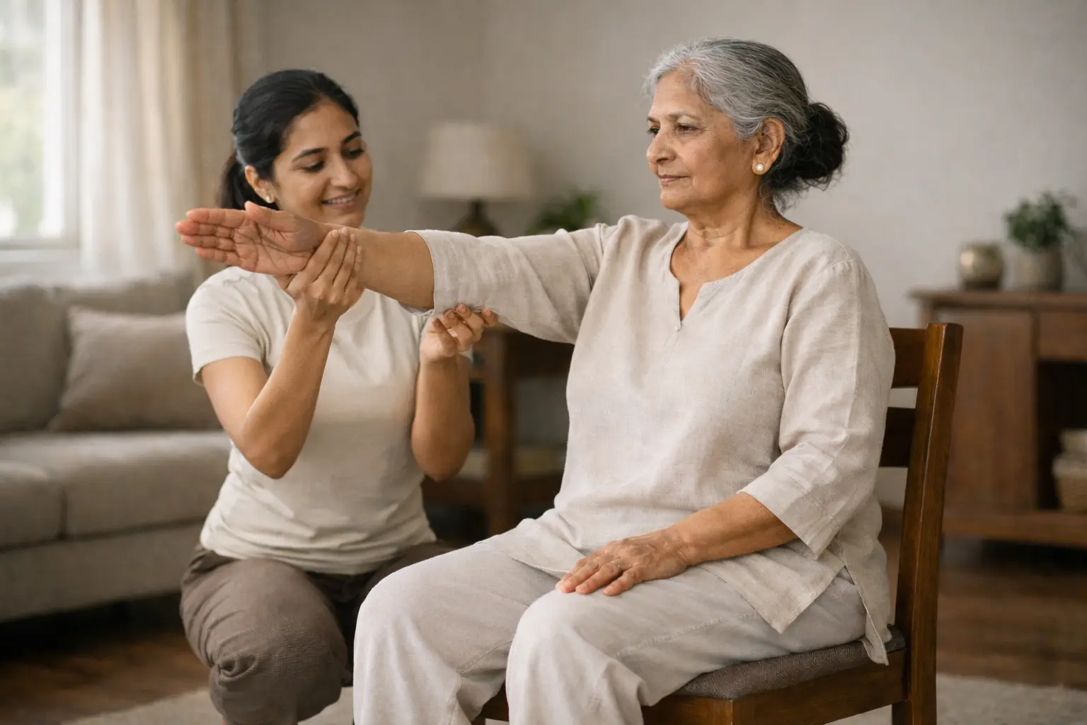 1-on-1 joint-safe yoga session for arthritis and sciatica comfort at home