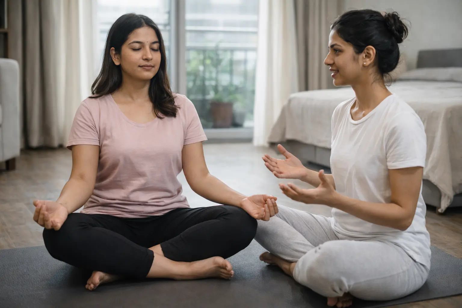 Relaxing fertility yoga practice at home